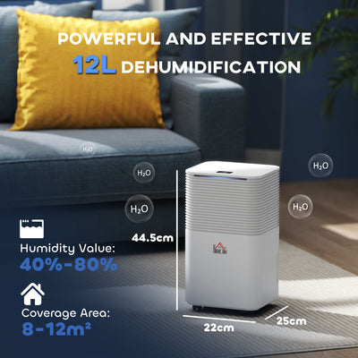 HOMCOM 12L/Day 2000ML Portable Quiet Dehumidifier for Home Laundry Room Bedroom Basement, Electric Moisture Air De-Humidifier with 3 Modes 