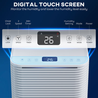 HOMCOM 12L/Day 2000ML Portable Quiet Dehumidifier for Home Laundry Room Bedroom Basement, Electric Moisture Air De-Humidifier with 3 Modes 