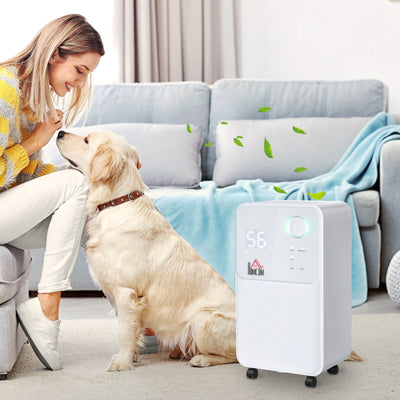 HOMCOM 12L/Day Dehumidifier for Home, Laundry Room, Bedroom, Basement, Electric Moisture Air De-Humidifier with 4 Modes, Continuous Drainage, 24H Timer, Digital Humidity Display 