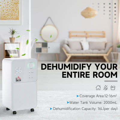 HOMCOM 12L/Day Dehumidifier for Home, Laundry Room, Bedroom, Basement, Electric Moisture Air De-Humidifier with 4 Modes, Continuous Drainage, 24H Timer, Digital Humidity Display 