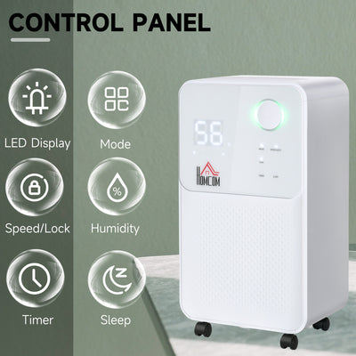 HOMCOM 12L/Day Dehumidifier for Home, Laundry Room, Bedroom, Basement, Electric Moisture Air De-Humidifier with 4 Modes, Continuous Drainage, 24H Timer, Digital Humidity Display 