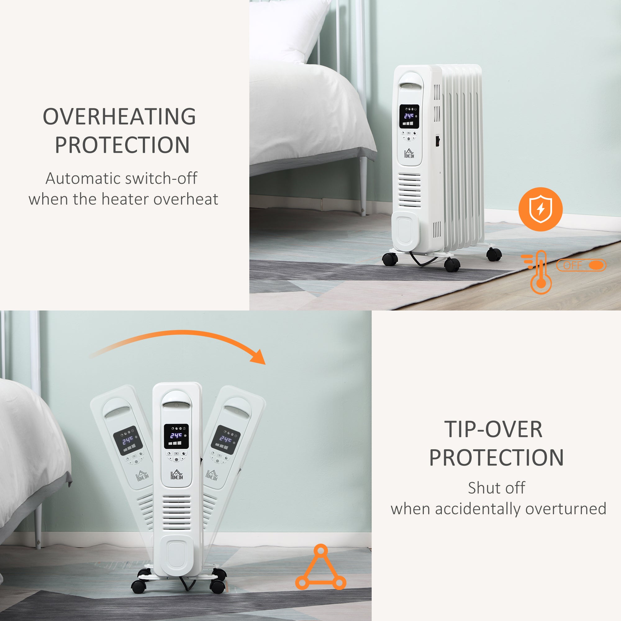 HOMCOM 1500W Digital Oil Filled Radiator, 7 Fin, Portable Electric Heater with LED Display, Built-in Timer, 3 Heat Settings, Safety Cut-Off and Remote Control, White 