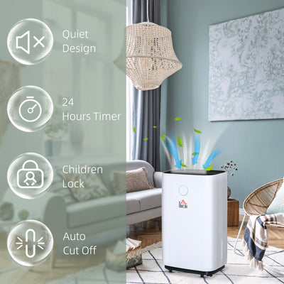 HOMCOM 16L/Day Portable Dehumidifier for Home, with LED Screen, Sleep Mode, 24H Timer, Electric Air Dehumidifier for Damp Laundry Bedroom Basement 