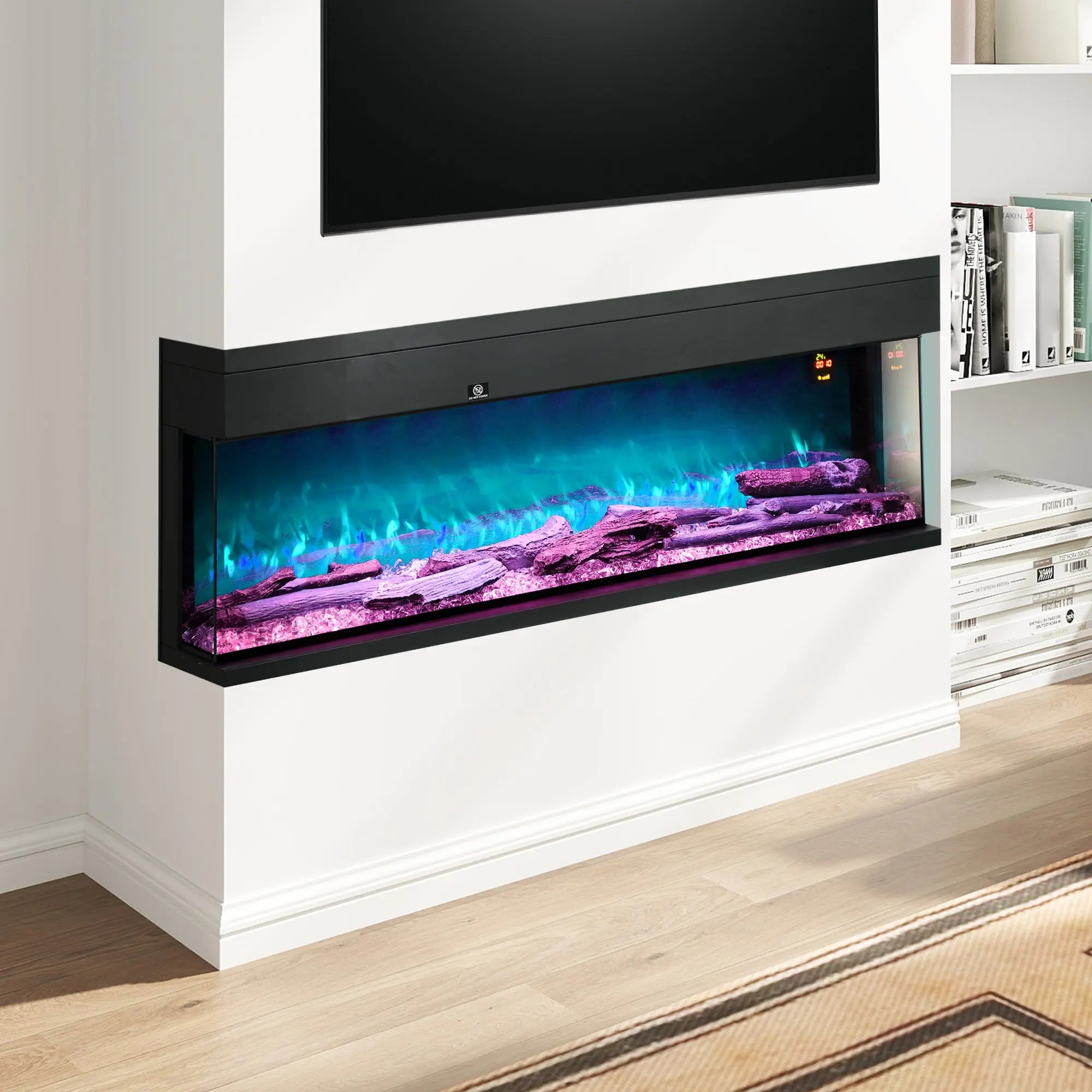 HOMCOM 1800W 15-40℃ Adjustable Flame Glass Panel Convector Heater, 152cm 