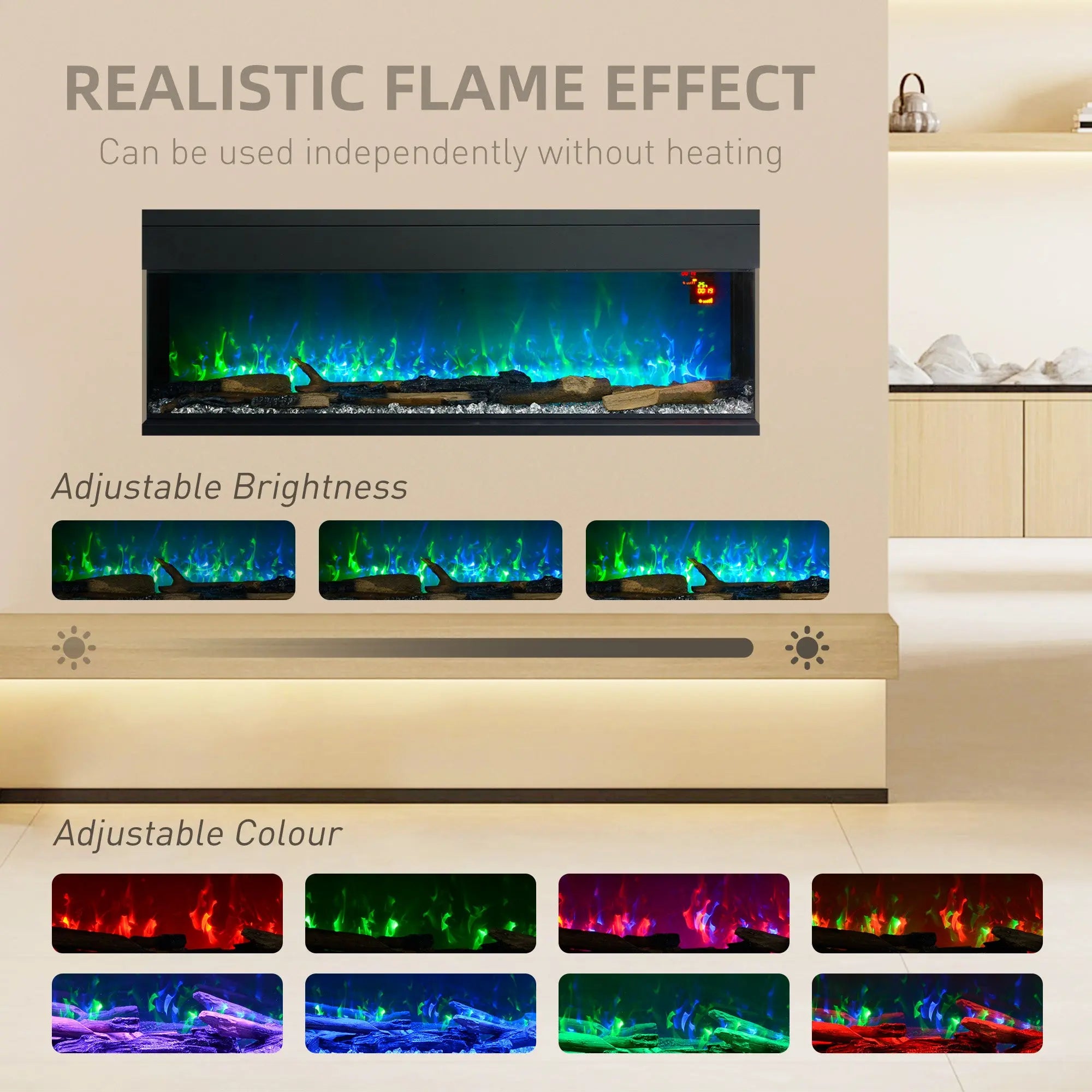HOMCOM 1800W 15-40℃ Adjustable Flame Glass Panel Convector Heater, 152cm 