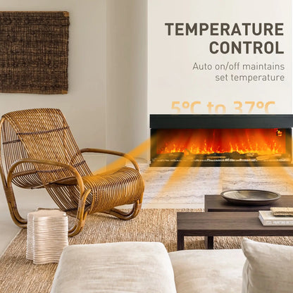 HOMCOM 1800W 15-40℃ Adjustable Flame Glass Panel Convector Heater, 152cm 