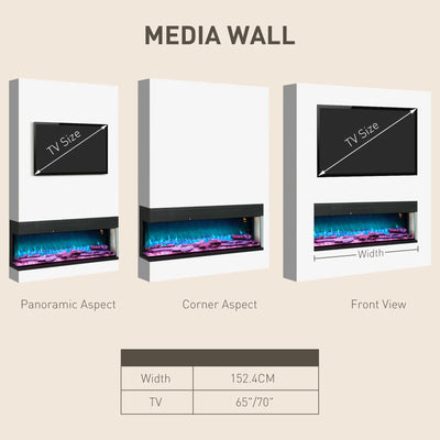HOMCOM 1800W 15-40℃ Adjustable Flame Glass Panel Convector Heater, 152cm 