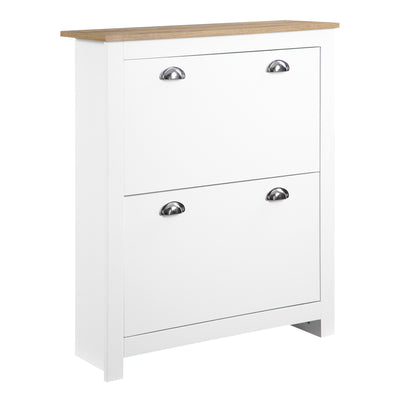 HOMCOM 2 Drawer Shoe Cabinet Modern Narrow Shoe Cupboard Hallway Wooden Storage Organiser with Flip Doors Adjustable Shelf for 12 Pairs White 