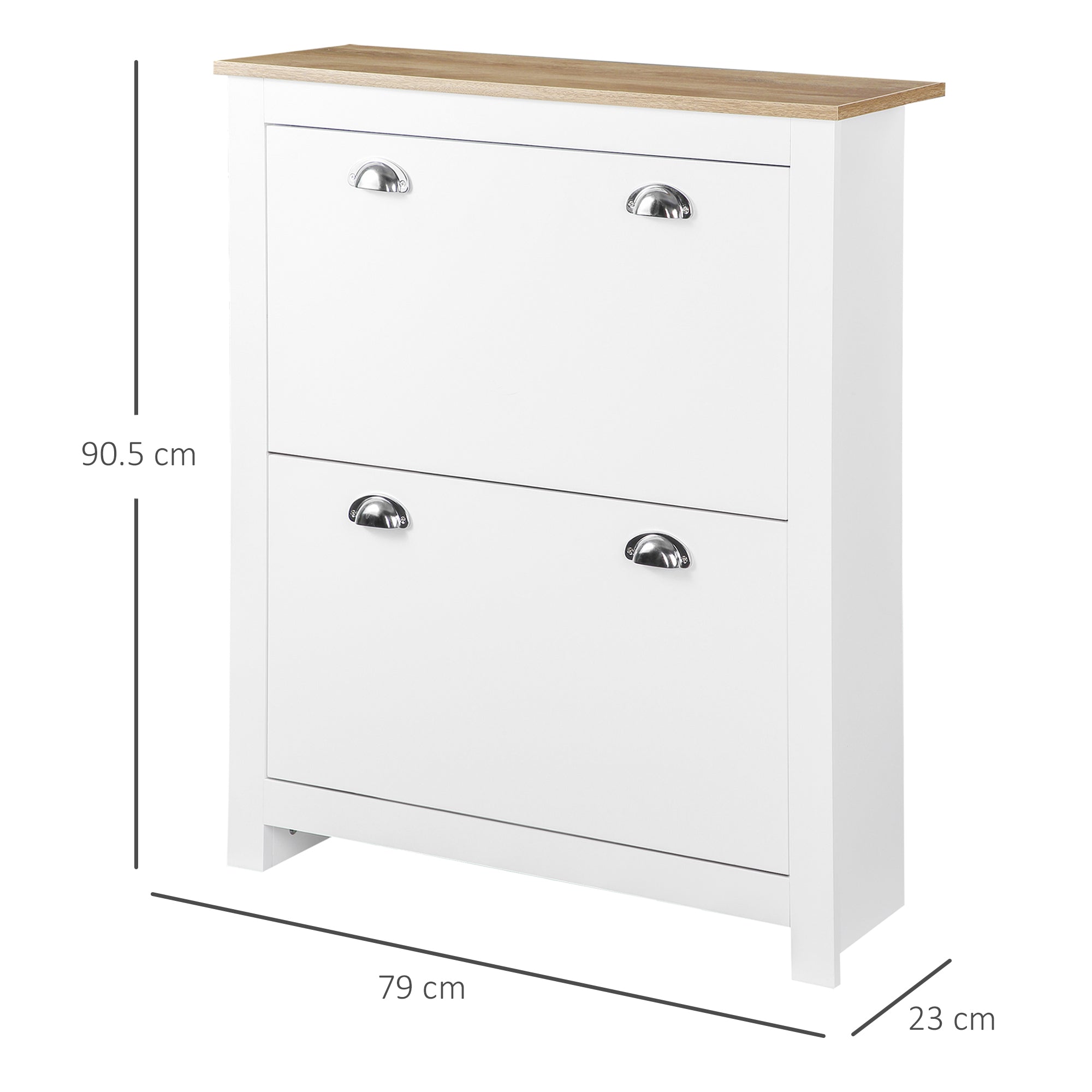 HOMCOM 2 Drawer Shoe Cabinet Modern Narrow Shoe Cupboard Hallway Wooden Storage Organiser with Flip Doors Adjustable Shelf for 12 Pairs White 