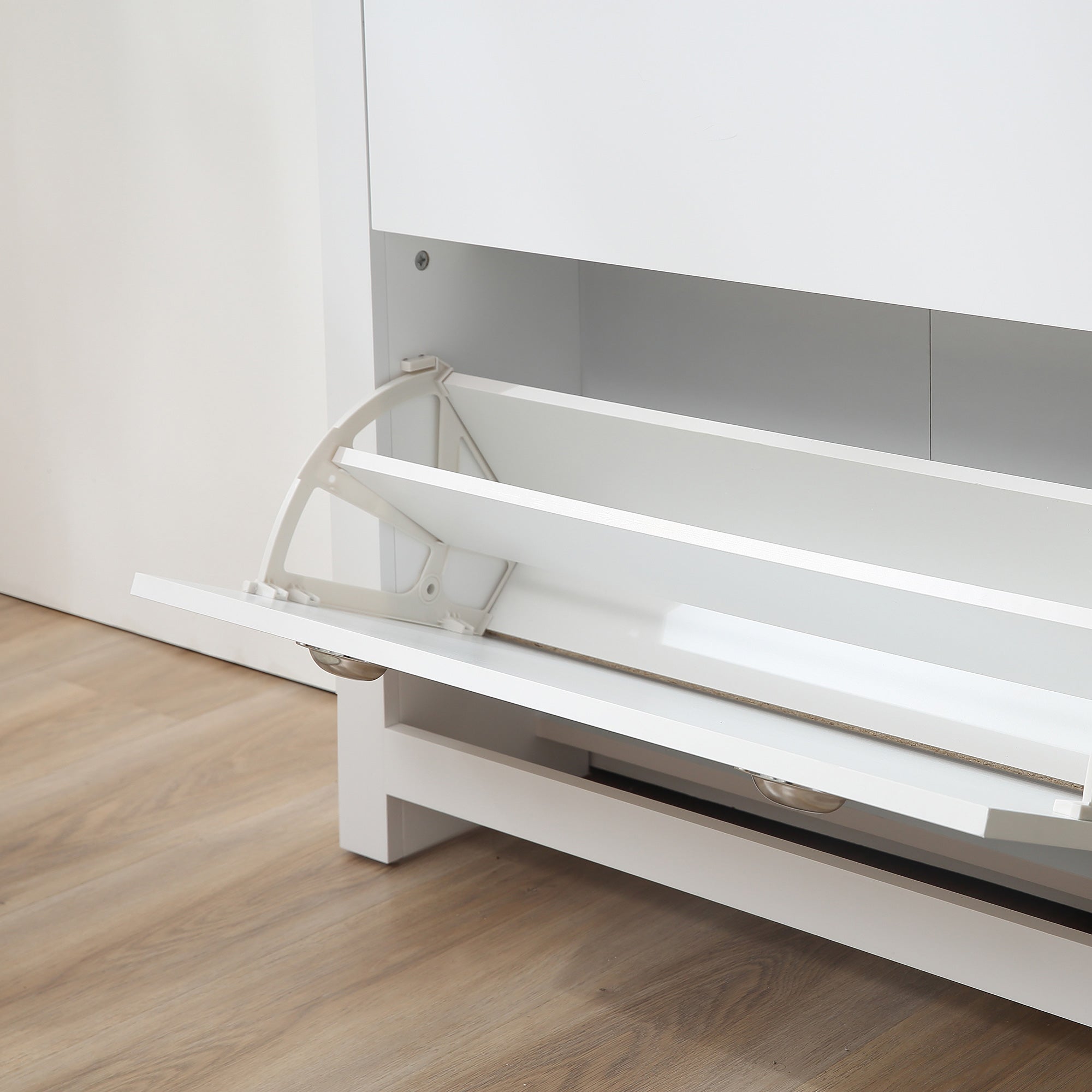 HOMCOM 2 Drawer Shoe Cabinet Modern Narrow Shoe Cupboard Hallway Wooden Storage Organiser with Flip Doors Adjustable Shelf for 12 Pairs White 