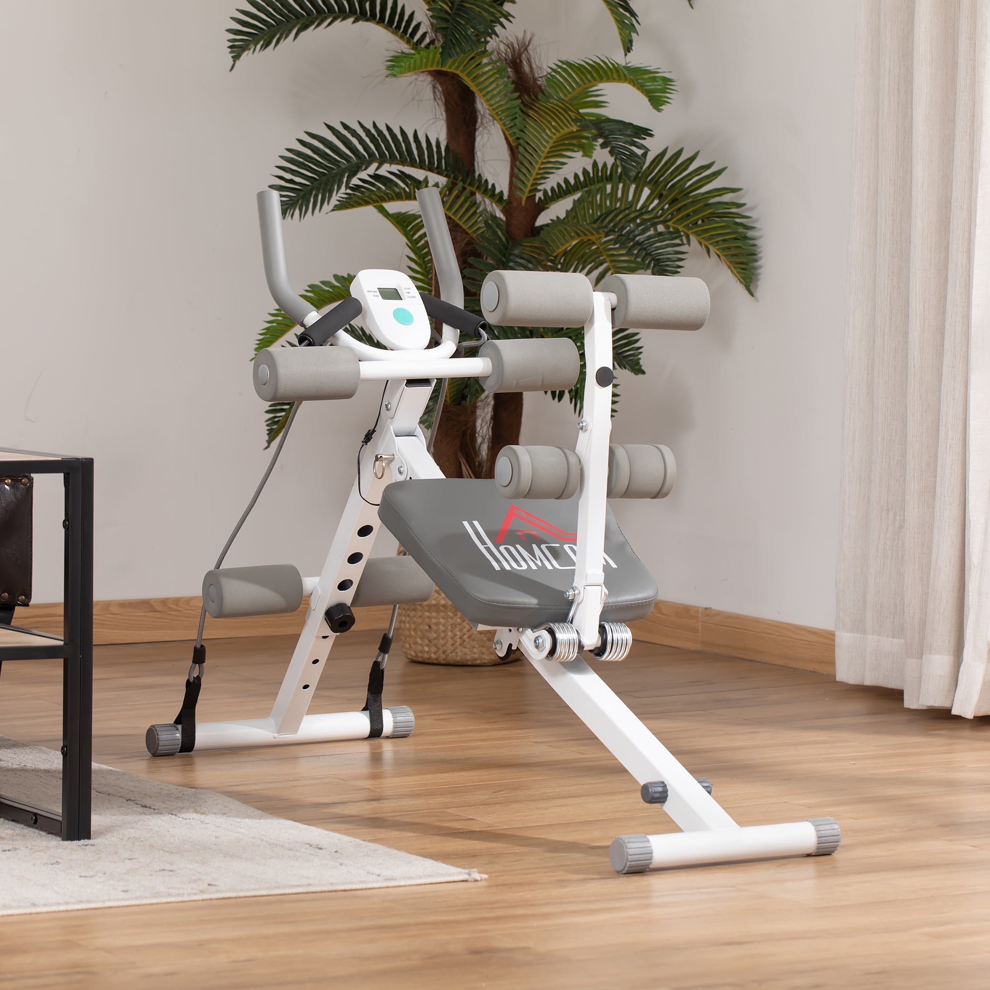 HOMCOM 2-IN-1 Core Abdominal Ab Trainer Sit Up Bench with LCD Screen, Adjustable Fitness Crunch Machine for Home GYM 