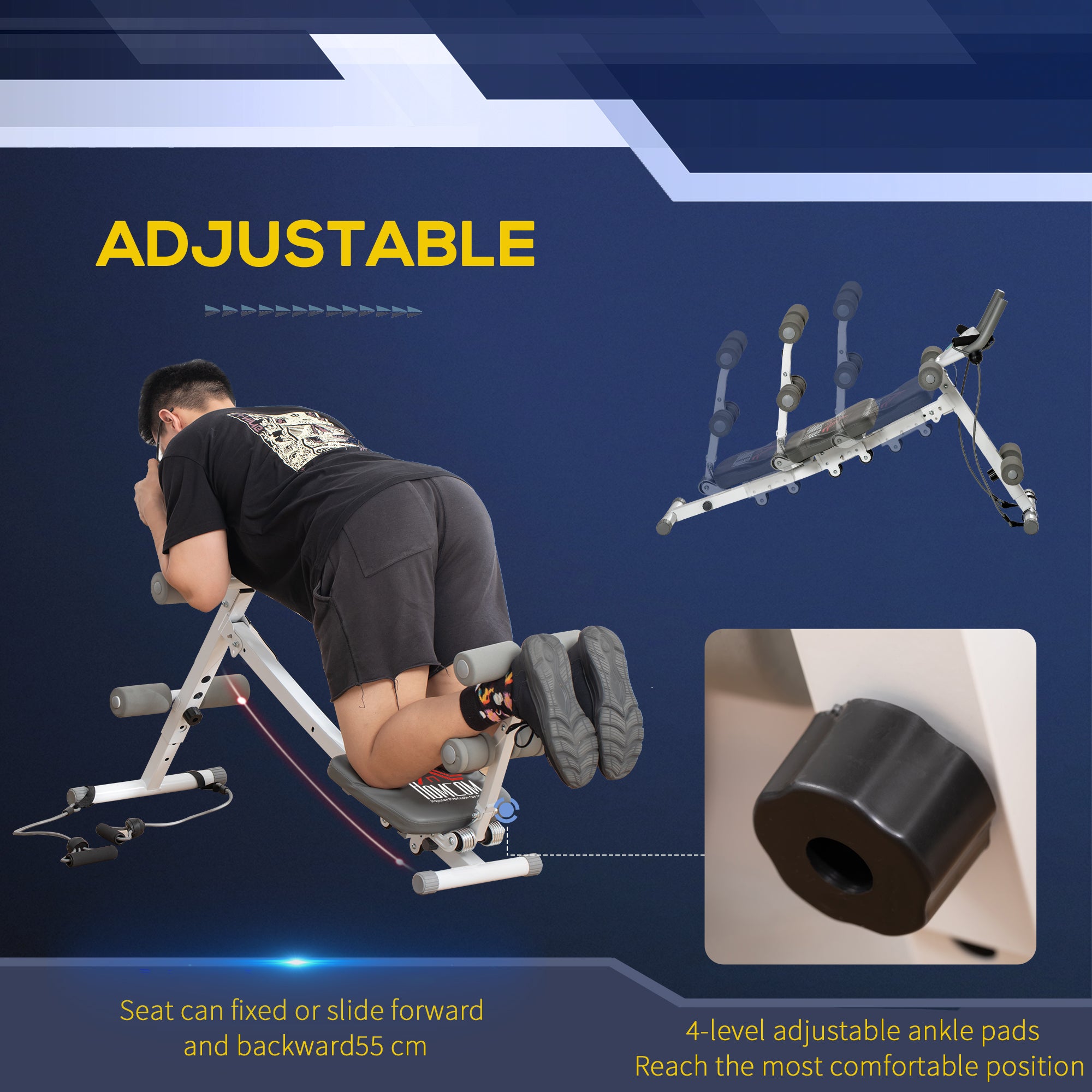 HOMCOM 2-IN-1 Core Abdominal Ab Trainer Sit Up Bench with LCD Screen, Adjustable Fitness Crunch Machine for Home GYM 