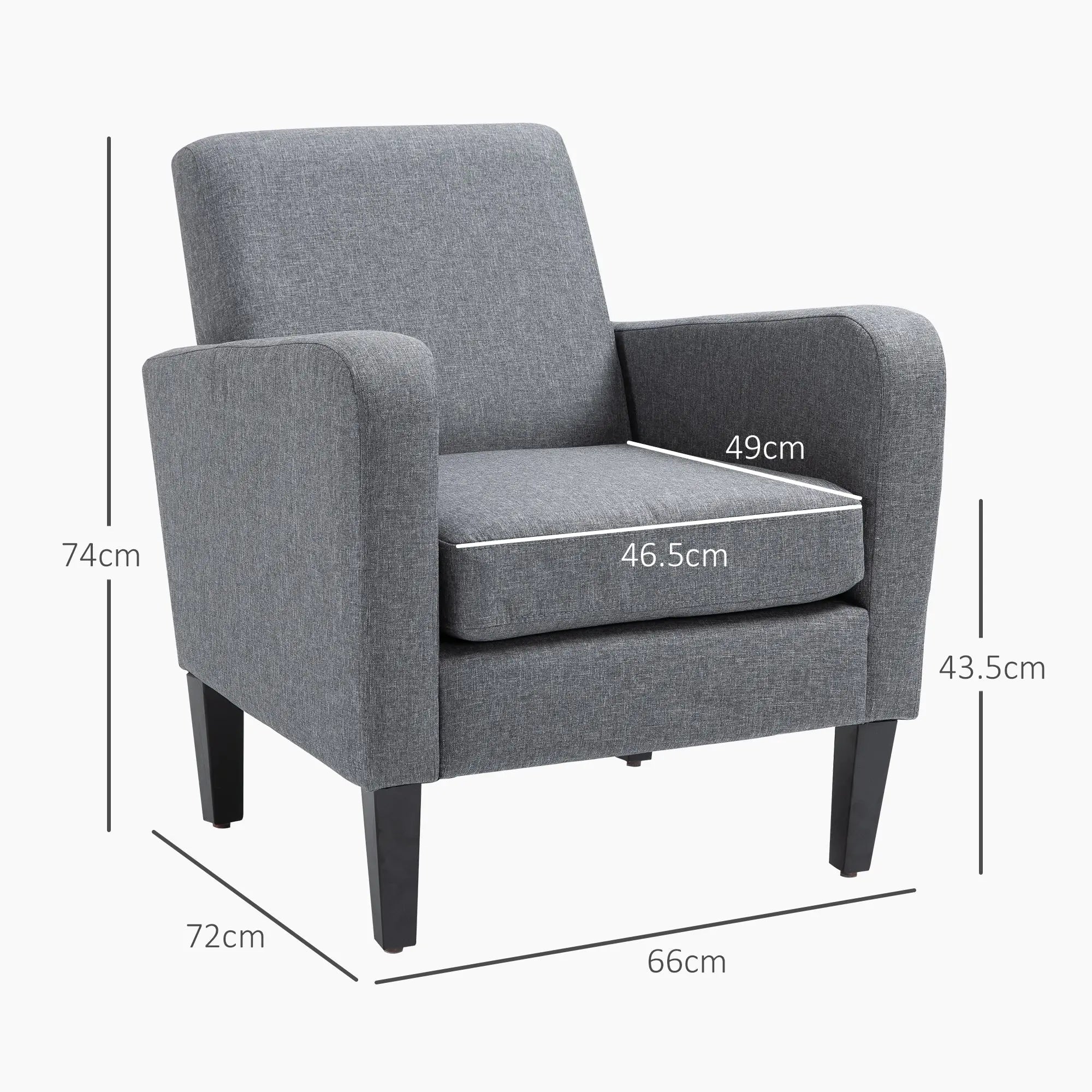 HOMCOM 2 Pieces Modern Armchairs with Rubber Wood Legs, Upholstered Accent Chairs, Single Sofa for Living Room, Bedroom, Grey 
