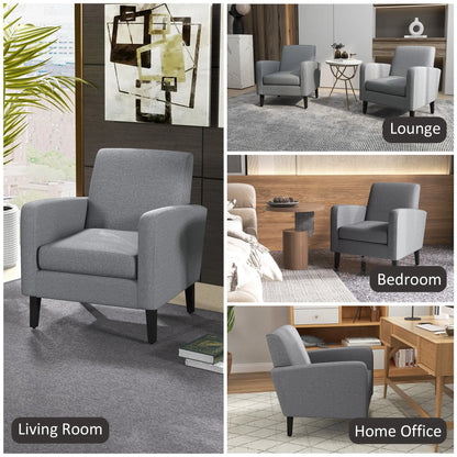 HOMCOM 2 Pieces Modern Armchairs with Rubber Wood Legs, Upholstered Accent Chairs, Single Sofa for Living Room, Bedroom, Grey 