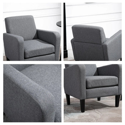 HOMCOM 2 Pieces Modern Armchairs with Rubber Wood Legs, Upholstered Accent Chairs, Single Sofa for Living Room, Bedroom, Grey 