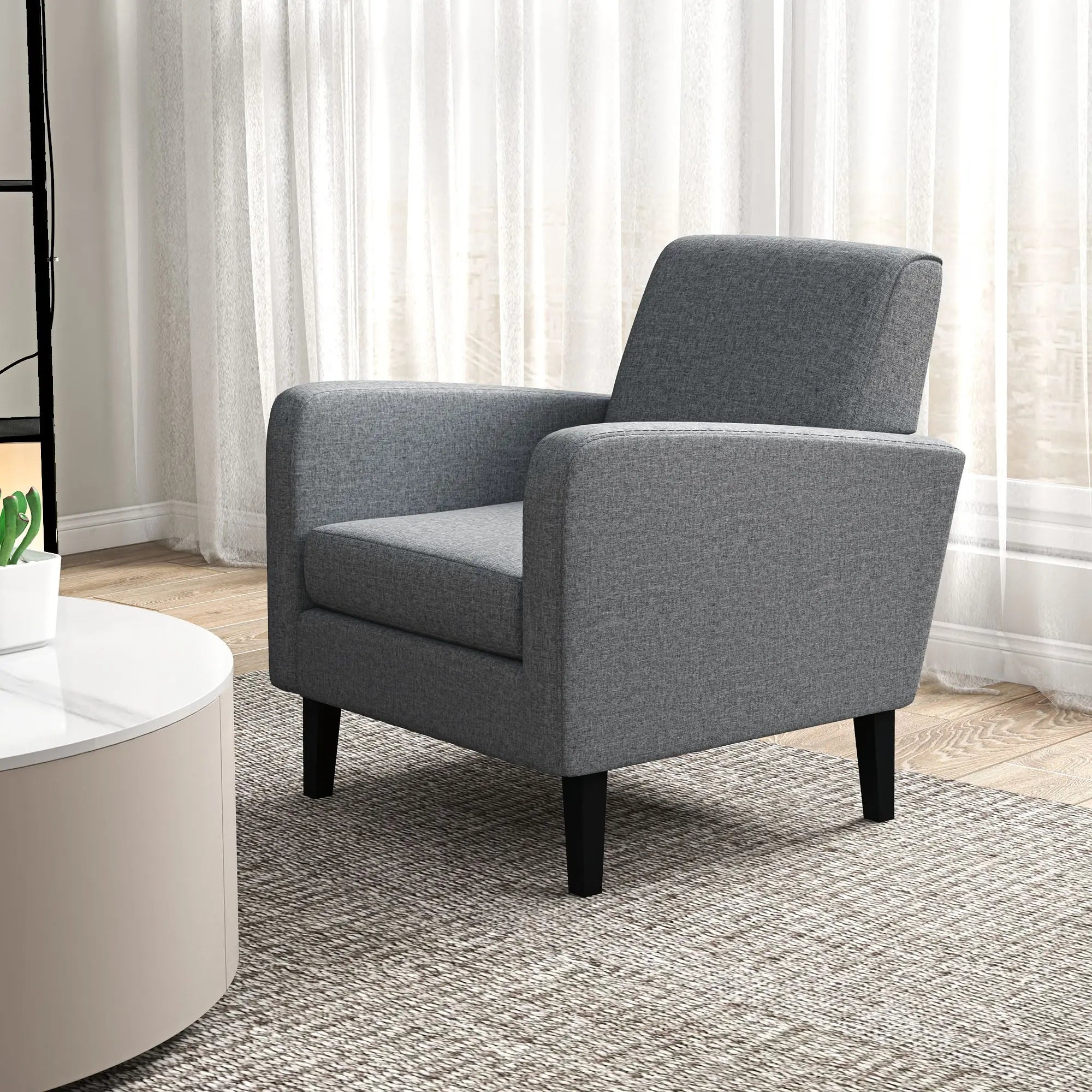HOMCOM 2 Pieces Modern Armchairs with Rubber Wood Legs, Upholstered Accent Chairs, Single Sofa for Living Room, Bedroom, Grey 