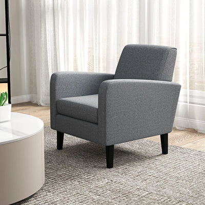 HOMCOM 2 Pieces Modern Armchairs with Rubber Wood Legs, Upholstered Accent Chairs, Single Sofa for Living Room, Bedroom, Grey 