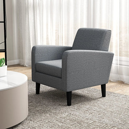 HOMCOM 2 Pieces Modern Armchairs with Rubber Wood Legs, Upholstered Accent Chairs, Single Sofa for Living Room, Bedroom, Grey 