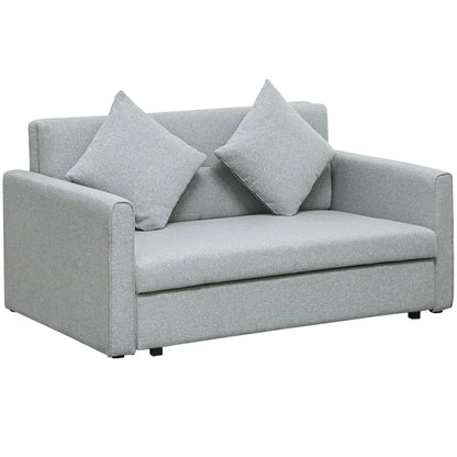 HOMCOM 2 Seater Sofa Bed, Convertible Bed Settee, Modern Fabric Loveseat Sofa Couch with 2 Cushions, Hidden Storage for Living Room, Guest Room, Light Grey 