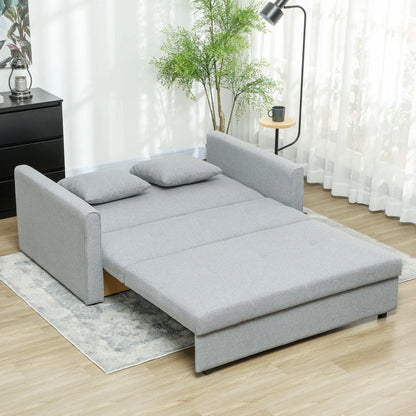 HOMCOM 2 Seater Sofa Bed, Convertible Bed Settee, Modern Fabric Loveseat Sofa Couch with 2 Cushions, Hidden Storage for Living Room, Guest Room, Light Grey 