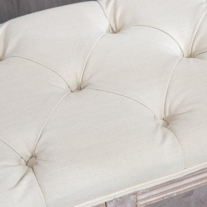 HOMCOM 2-Tier Bed End Bench, Vintage Stool, Wooden Window Seat with Storage Shelf, Button Tufted Upholstered Footstool for Living Room, Bedroom, Entryway, Cream White 