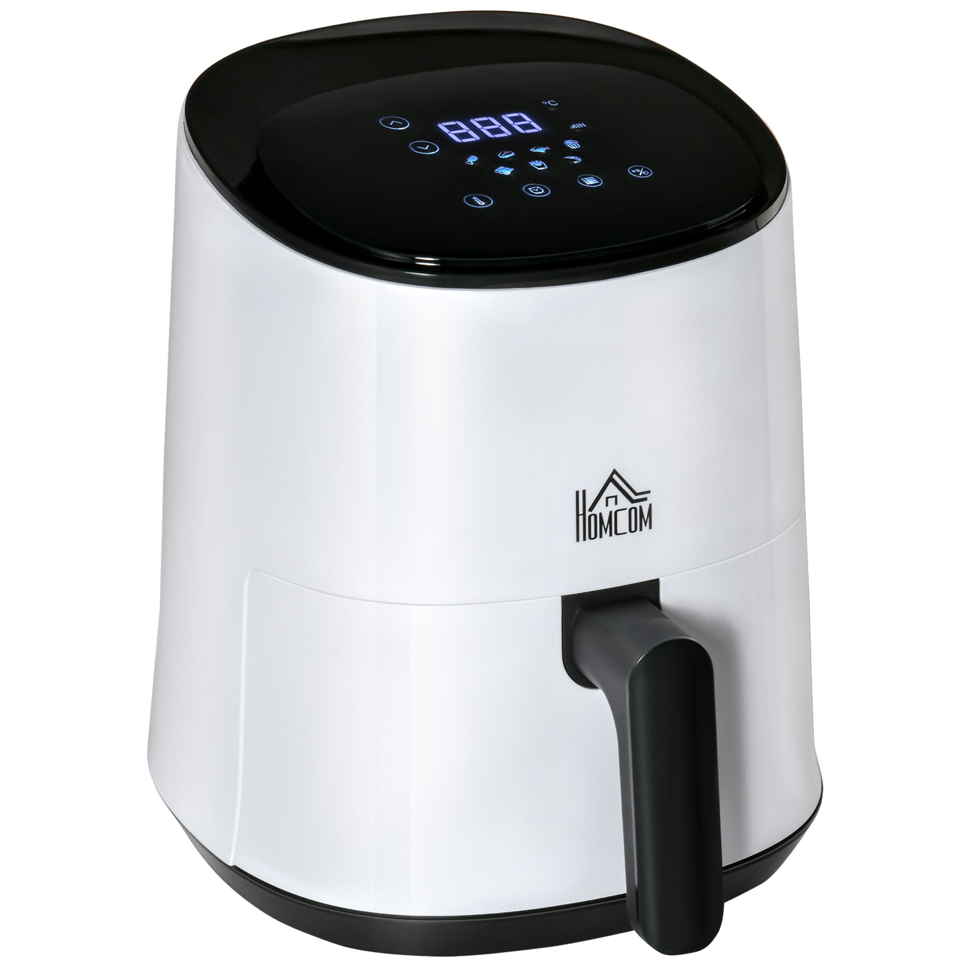HOMCOM 2.5L Air Fryer, 1300W Air Fryer Oven with Digital  Touch Display, Rapid Air Circulation, Adjustable Temperature, Timer and Dishwasher Safe Basket for Oil Less or Low Fat Cooking, White 