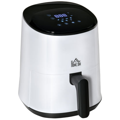 HOMCOM 2.5L Air Fryer, 1300W Air Fryer Oven with Digital  Touch Display, Rapid Air Circulation, Adjustable Temperature, Timer and Dishwasher Safe Basket for Oil Less or Low Fat Cooking, White 