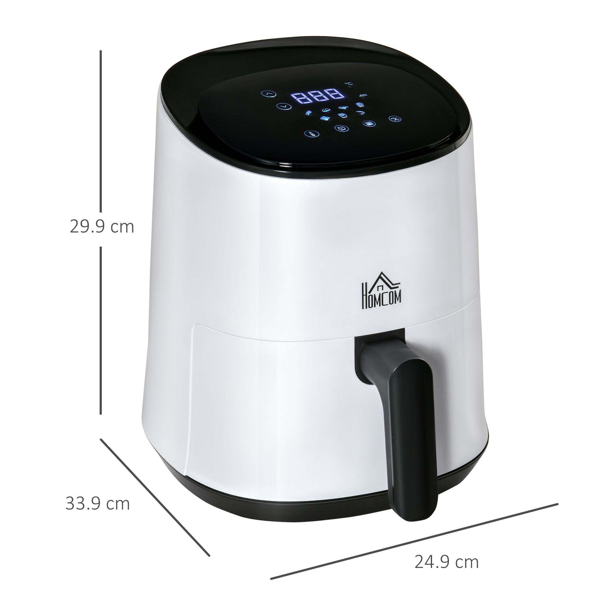 HOMCOM 2.5L Air Fryer, 1300W Air Fryer Oven with Digital  Touch Display, Rapid Air Circulation, Adjustable Temperature, Timer and Dishwasher Safe Basket for Oil Less or Low Fat Cooking, White 