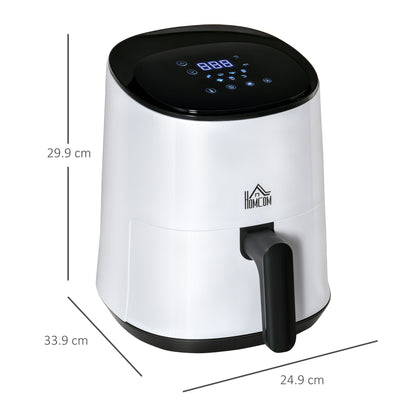 HOMCOM 2.5L Air Fryer, 1300W Air Fryer Oven with Digital  Touch Display, Rapid Air Circulation, Adjustable Temperature, Timer and Dishwasher Safe Basket for Oil Less or Low Fat Cooking, White 