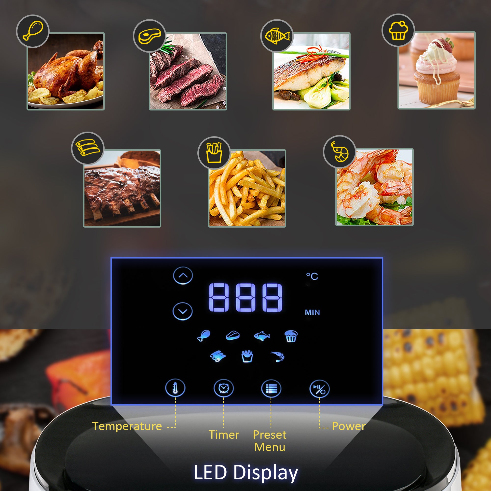 HOMCOM 2.5L Air Fryer, 1300W Air Fryer Oven with Digital  Touch Display, Rapid Air Circulation, Adjustable Temperature, Timer and Dishwasher Safe Basket for Oil Less or Low Fat Cooking, White 