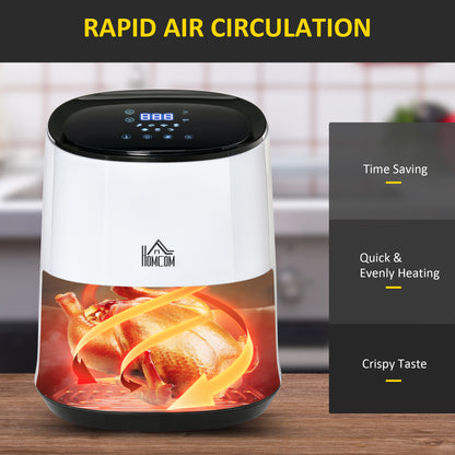 HOMCOM 2.5L Air Fryer, 1300W Air Fryer Oven with Digital  Touch Display, Rapid Air Circulation, Adjustable Temperature, Timer and Dishwasher Safe Basket for Oil Less or Low Fat Cooking, White 