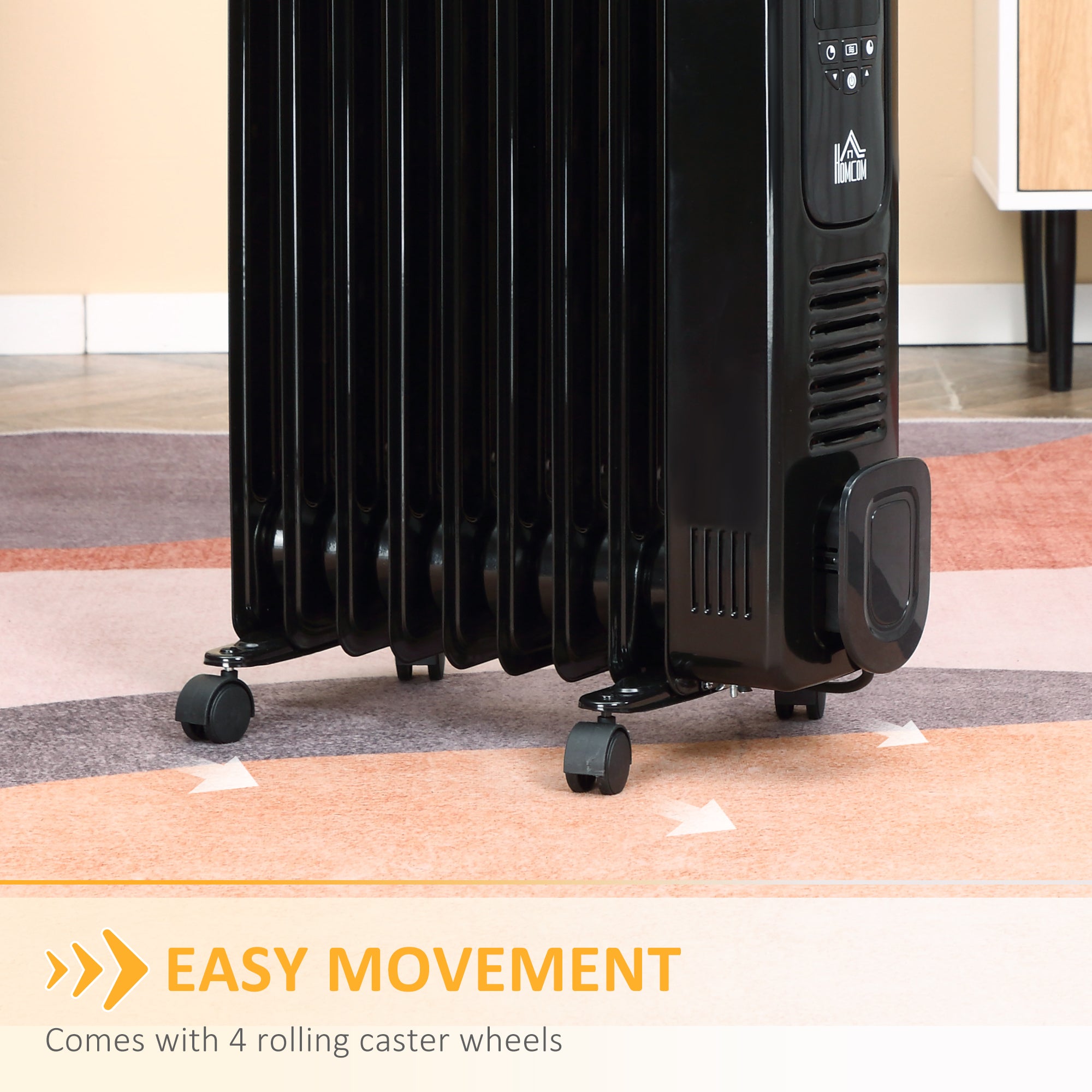 HOMCOM 2000W Digital Oil Filled Radiator, 9 Fin, Portable Electric Heater with LED Display, Timer, 3 Heat Settings, Safety Cut-Off and Remote Control, Black 