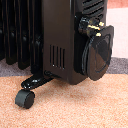 HOMCOM 2000W Digital Oil Filled Radiator, 9 Fin, Portable Electric Heater with LED Display, Timer, 3 Heat Settings, Safety Cut-Off and Remote Control, Black 