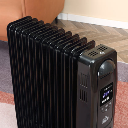 HOMCOM 2000W Digital Oil Filled Radiator, 9 Fin, Portable Electric Heater with LED Display, Timer, 3 Heat Settings, Safety Cut-Off and Remote Control, Black 
