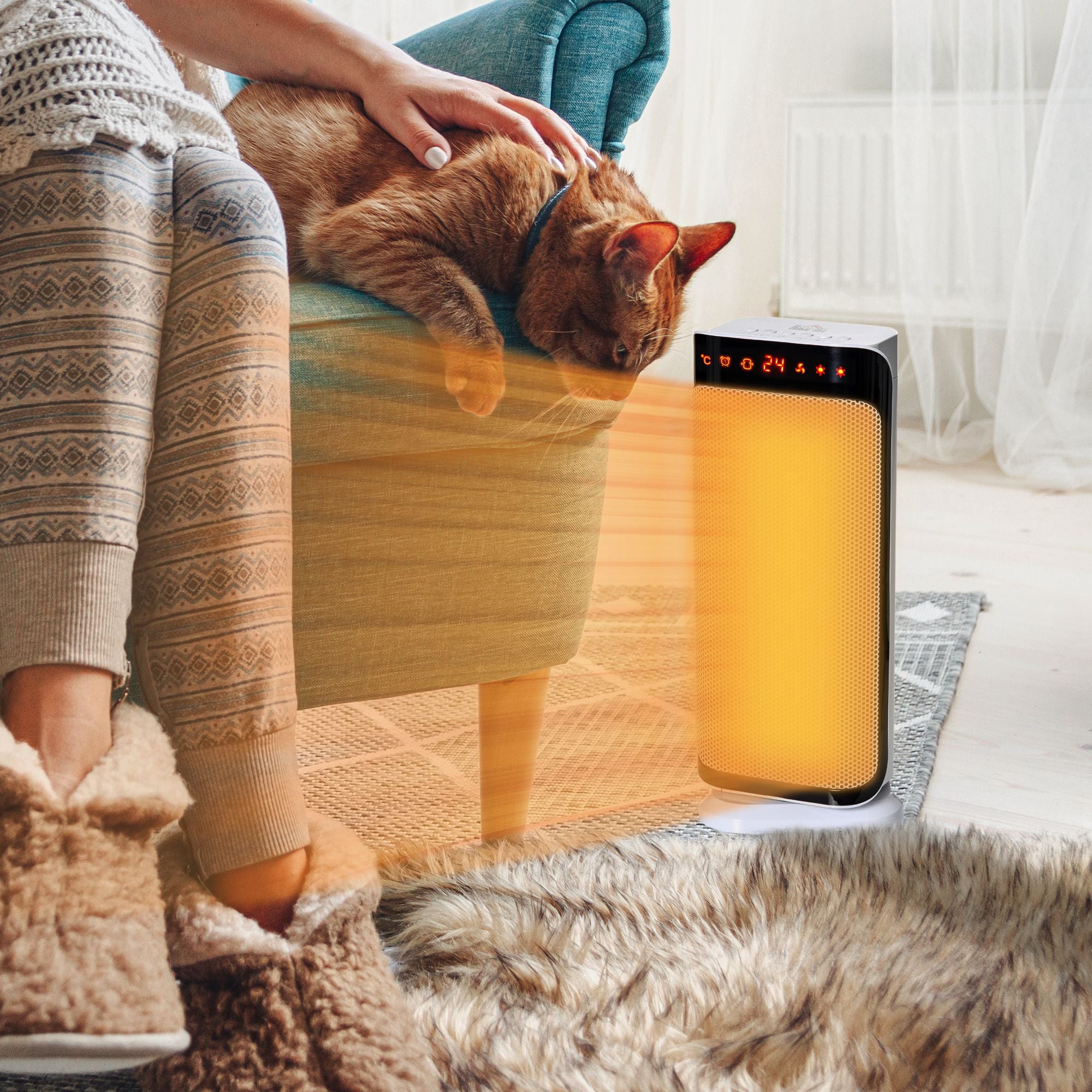 HOMCOM 2000W Electric Heater, PTC Ceramic Portable Fan Heater with Overheating & Tip-Over Protection, 8H Timer, 45° Oscillating Heater for Home, Office, Study, Bedroom 