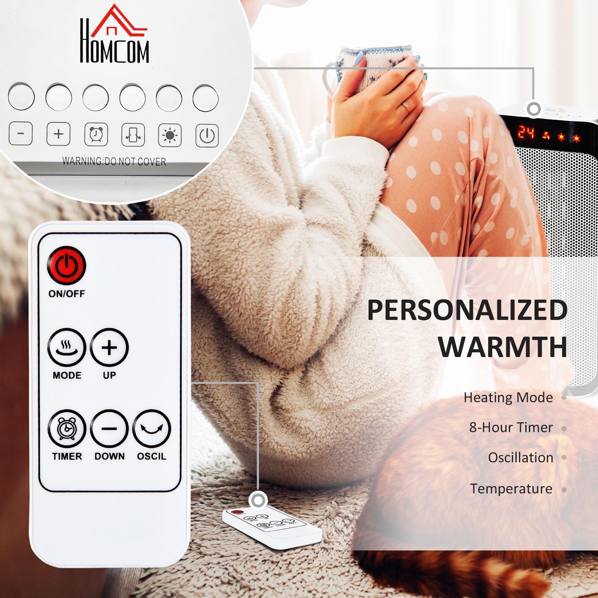 HOMCOM 2000W Electric Heater, PTC Ceramic Portable Fan Heater with Overheating & Tip-Over Protection, 8H Timer, 45° Oscillating Heater for Home, Office, Study, Bedroom 