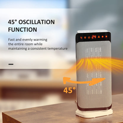 HOMCOM 2000W Electric Heater, PTC Ceramic Portable Fan Heater with Overheating & Tip-Over Protection, 8H Timer, 45° Oscillating Heater for Home, Office, Study, Bedroom 