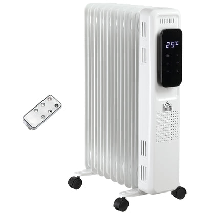 HOMCOM 2000W Oil Filled Radiator, 9 Fin Portable Electric Heater with LED Display, 24H Timer, 3 Heat Settings, Adjustable Thermostat, Safety Cut off, Remote Control, White 