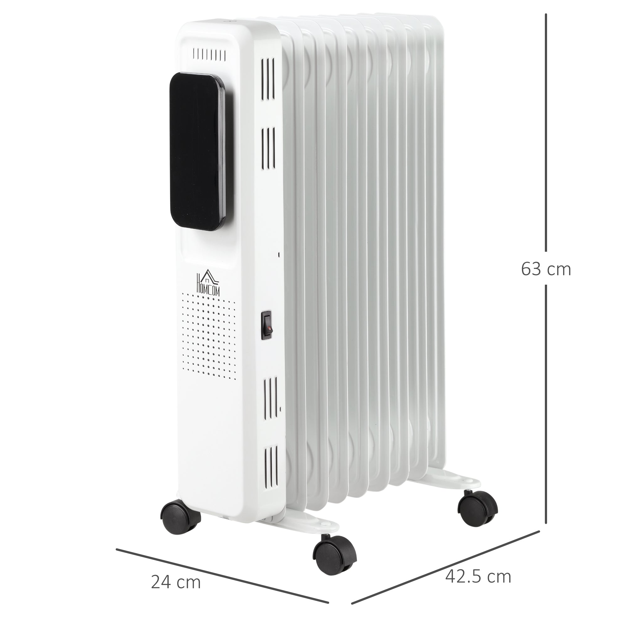 HOMCOM 2000W Oil Filled Radiator, 9 Fin Portable Electric Heater with LED Display, 24H Timer, 3 Heat Settings, Adjustable Thermostat, Safety Cut off, Remote Control, White 