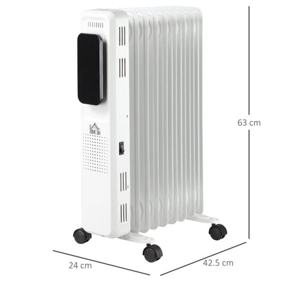 HOMCOM 2000W Oil Filled Radiator, 9 Fin Portable Electric Heater with LED Display, 24H Timer, 3 Heat Settings, Adjustable Thermostat, Safety Cut off, Remote Control, White 