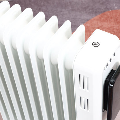 HOMCOM 2000W Oil Filled Radiator, 9 Fin Portable Electric Heater with LED Display, 24H Timer, 3 Heat Settings, Adjustable Thermostat, Safety Cut off, Remote Control, White 