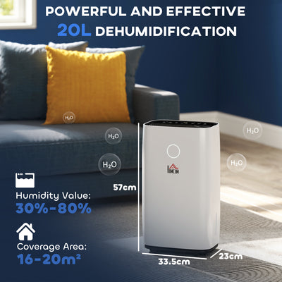HOMCOM 20L/Day Portable Dehumidifier for Home, with LED Screen, Sleep Mode, 24H Timer, Electric Air Dehumidifier for Damp Laundry Bedroom Basement 
