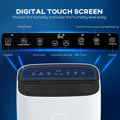 HOMCOM 20L/Day Portable Dehumidifier for Home, with LED Screen, Sleep Mode, 24H Timer, Electric Air Dehumidifier for Damp Laundry Bedroom Basement 