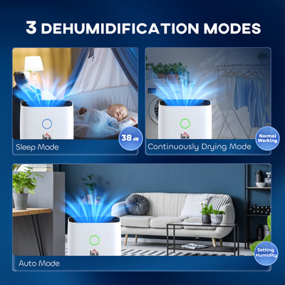 HOMCOM 20L/Day Portable Dehumidifier for Home, with LED Screen, Sleep Mode, 24H Timer, Electric Air Dehumidifier for Damp Laundry Bedroom Basement 