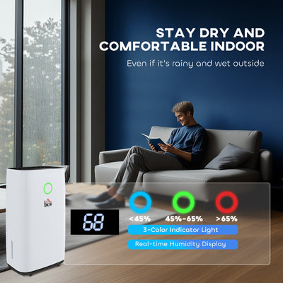 HOMCOM 20L/Day Portable Dehumidifier for Home, with LED Screen, Sleep Mode, 24H Timer, Electric Air Dehumidifier for Damp Laundry Bedroom Basement 