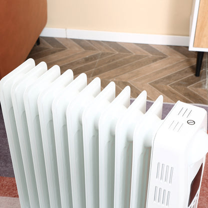 HOMCOM 2500W Digital Display Oil Filled Radiator, 11 Fin Portable Electric Heater with Timer, Adjustable Thermostat, Three Heat Settings, Safety Cut Off, Remote, White 