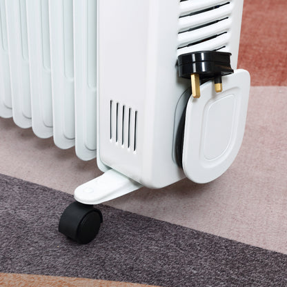 HOMCOM 2500W Digital Display Oil Filled Radiator, 11 Fin Portable Electric Heater with Timer, Adjustable Thermostat, Three Heat Settings, Safety Cut Off, Remote, White 