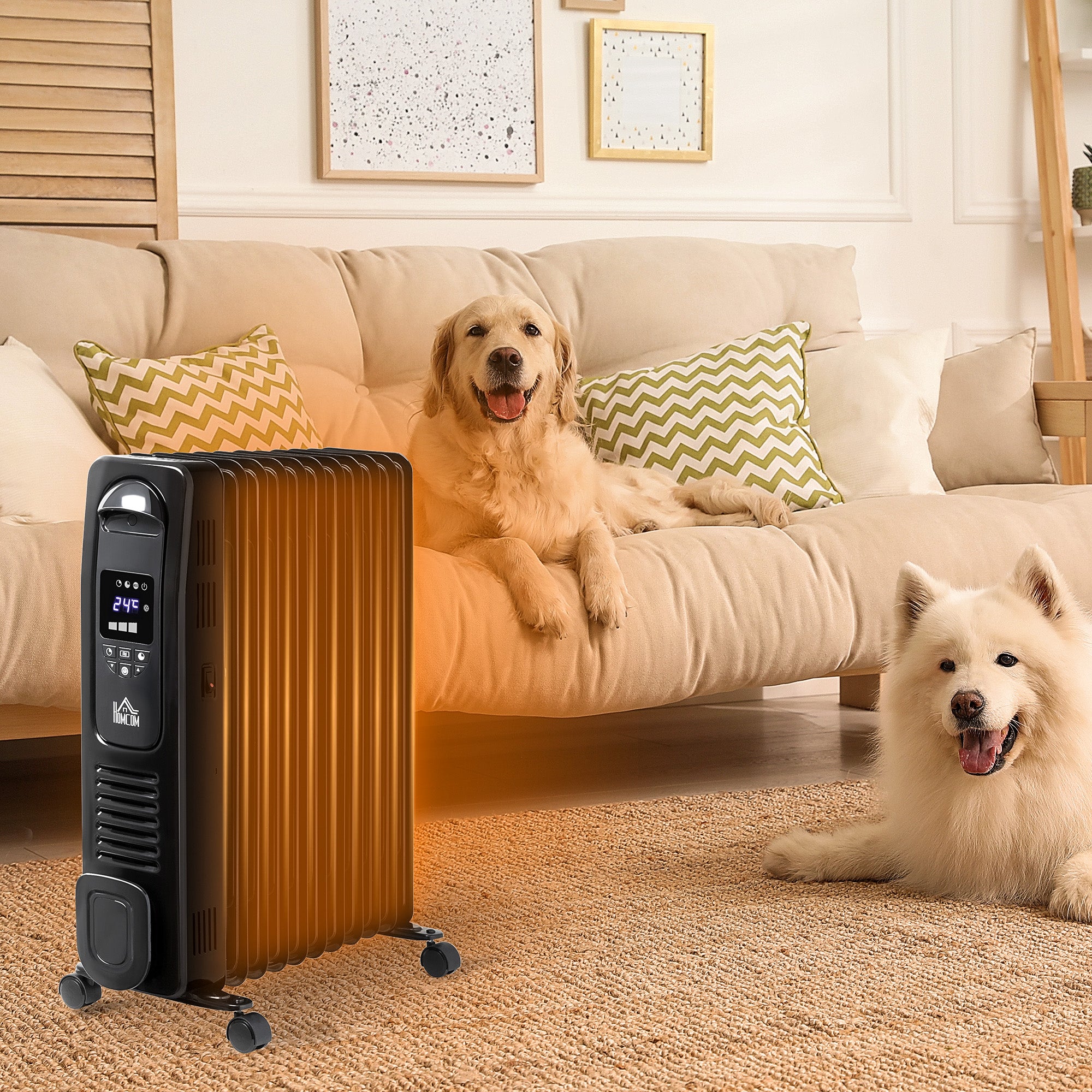 HOMCOM 2500W Digital Display Oil Filled Radiator, 11 Fin Portable Electric Heater with Timer, Adjustable Thermostat, Three Heat settings, Safety Cut Off, Remote, Black 