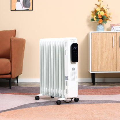 HOMCOM 2500W Oil Filled Radiator, 11 Fin Portable Electric Heater with LED Display, 24H Timer, 3 Heat Settings, Adjustable Thermostat, Safety Cut off, Remote Control, White 