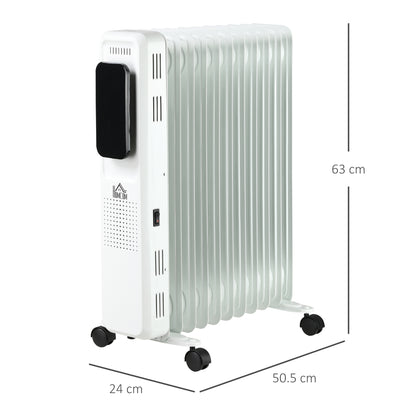 HOMCOM 2500W Oil Filled Radiator, 11 Fin Portable Electric Heater with LED Display, 24H Timer, 3 Heat Settings, Adjustable Thermostat, Safety Cut off, Remote Control, White 
